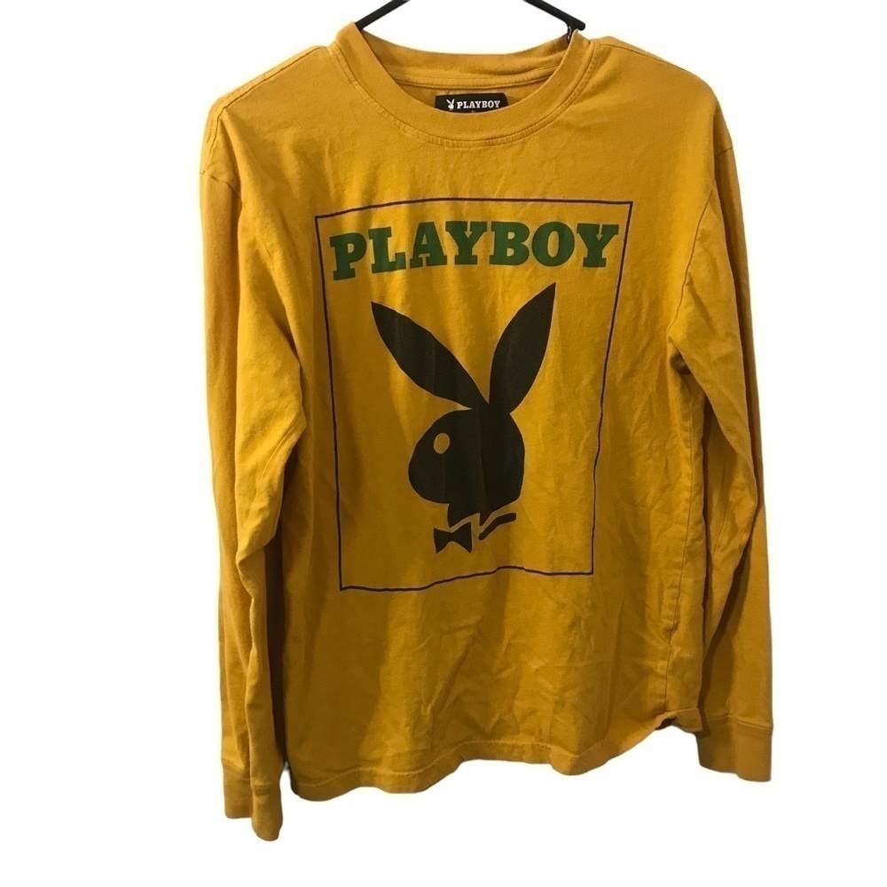 Playboy x Pacsun mens 100% cotton yellow green long sleeve shirt size small